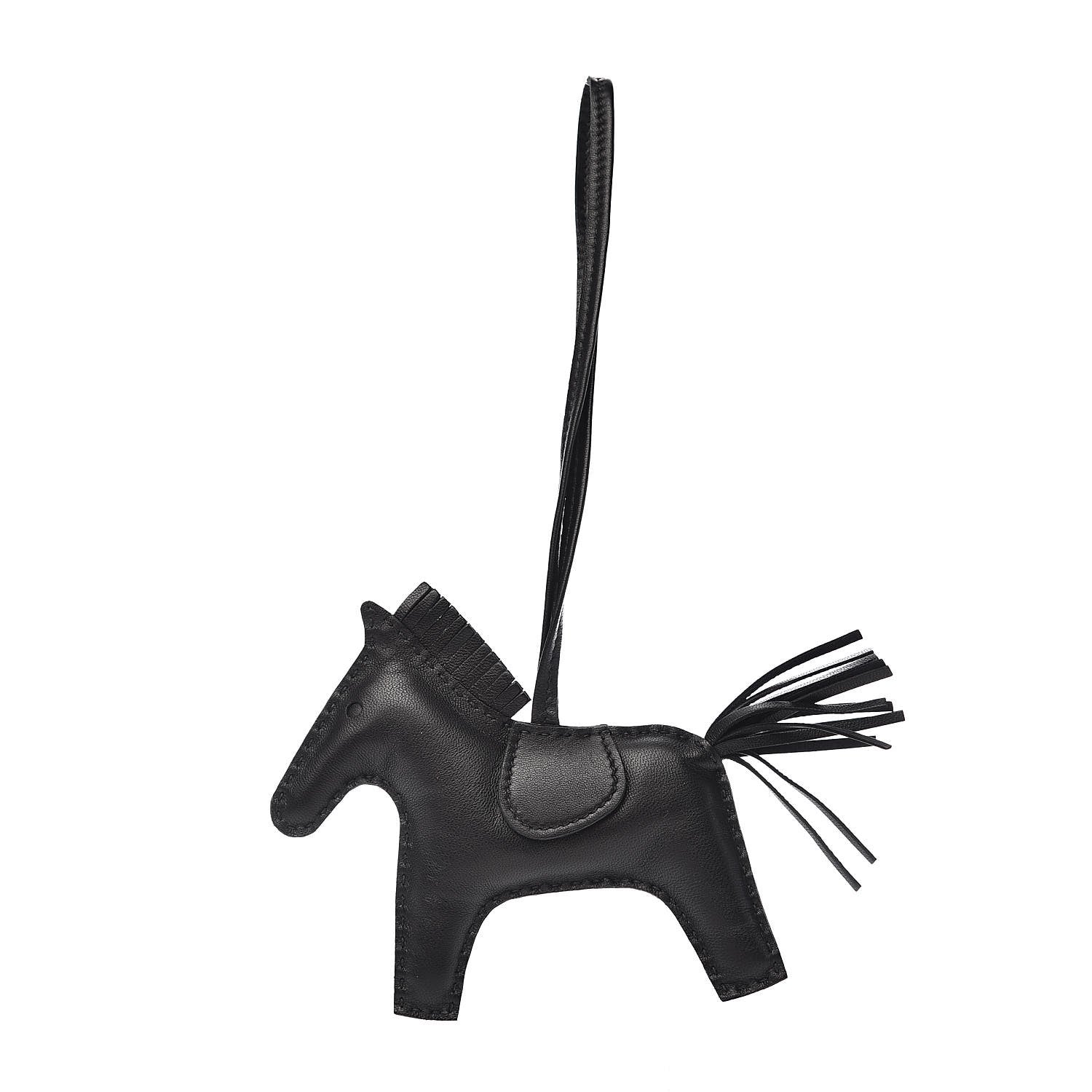 Hermes Milo Lambskin Grigri Rodeo Horse Bag Charm MM So Black 1 of 4