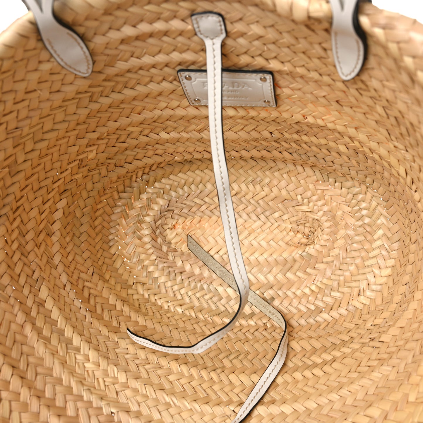 Palmitto Vitello Woven Braided Large Basket Tote Bag Naturale White