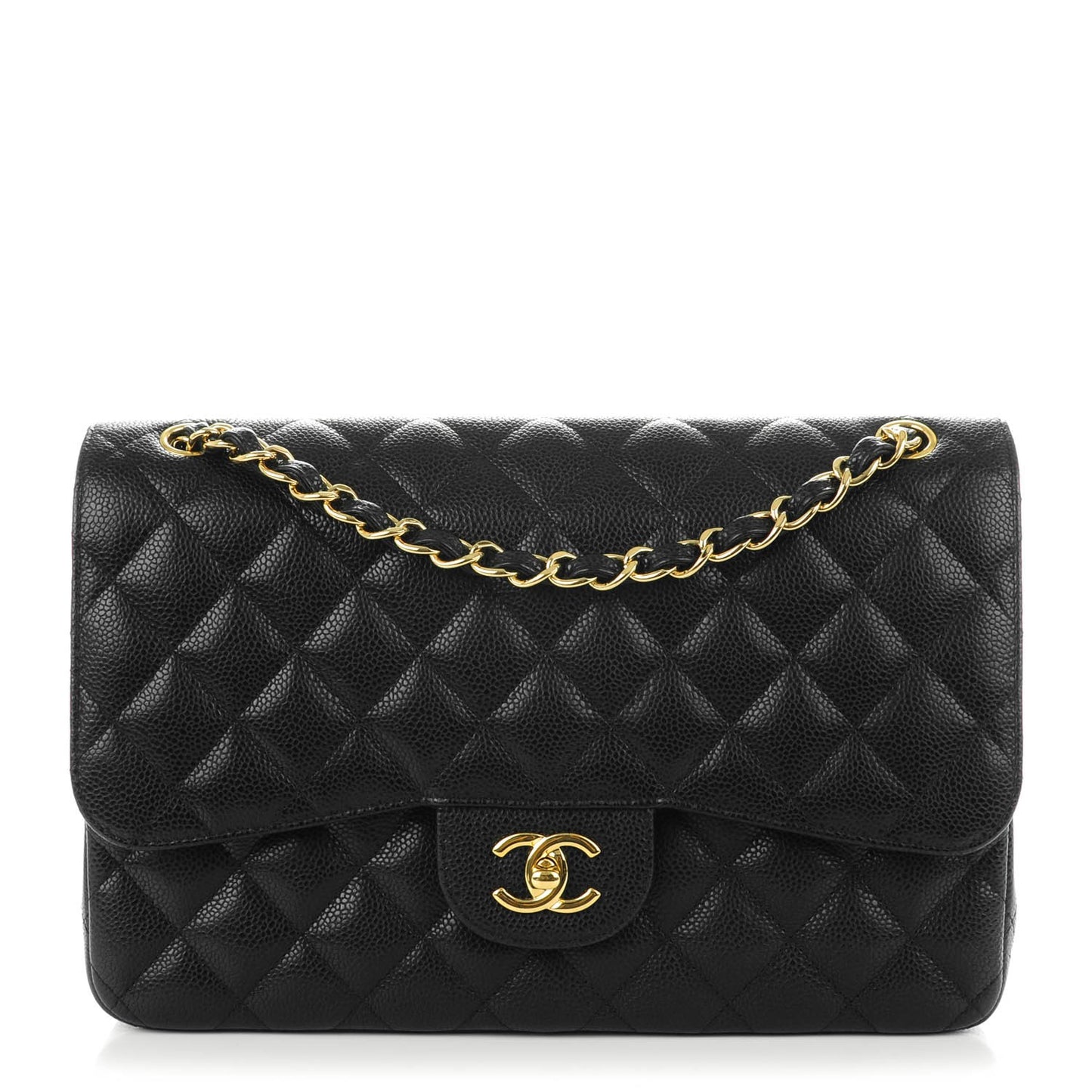 Caviar Quilted Jumbo Double Flap Black