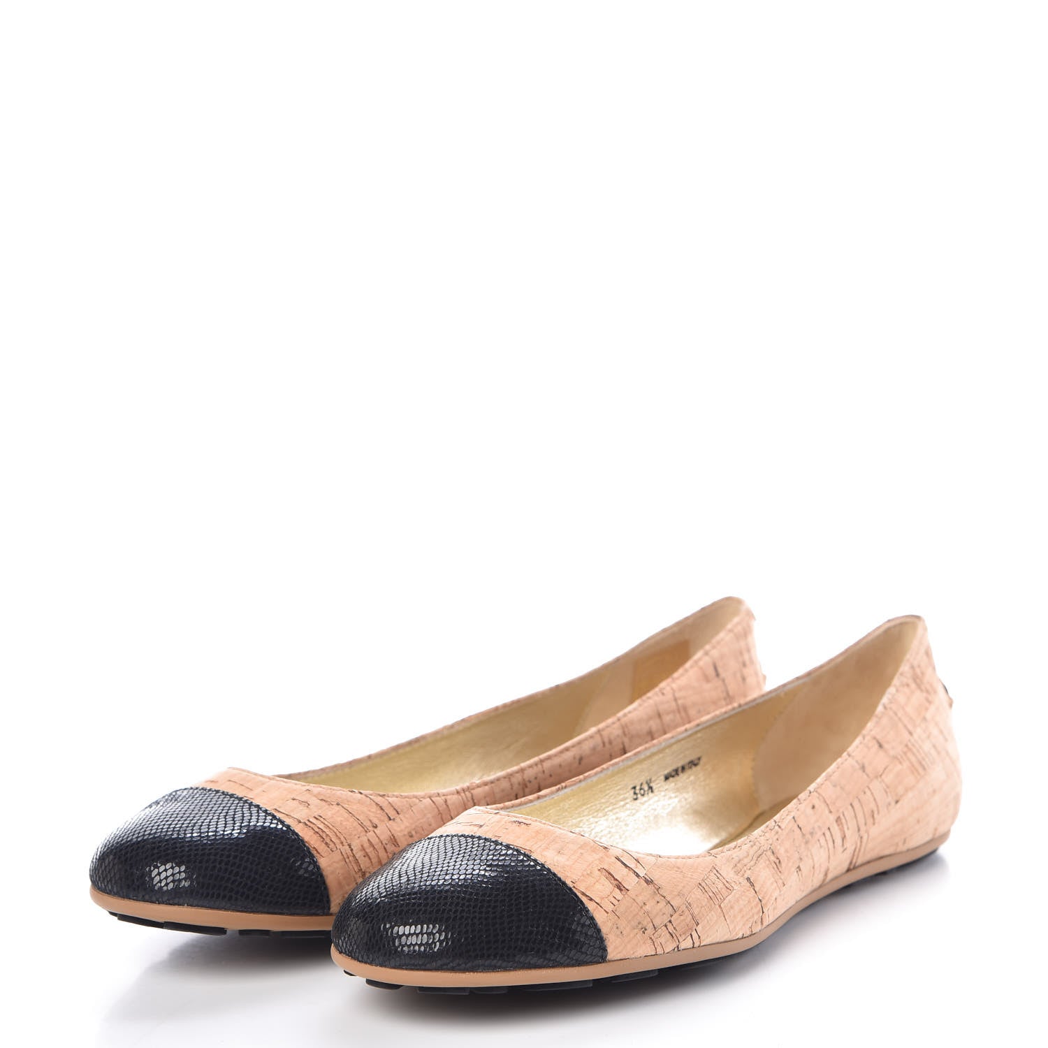 Jimmy Choo Cork Embossed Cap Toe Whirl Ballet Flats 36.5 Natural Black 3 of 10
