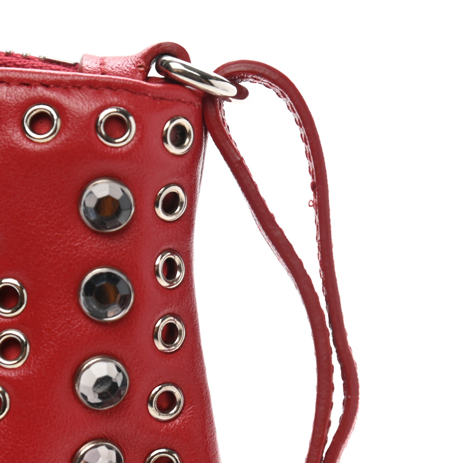 Prada Vitello Vintage Studded Pouch Wristlet Fuoco 9 of 11