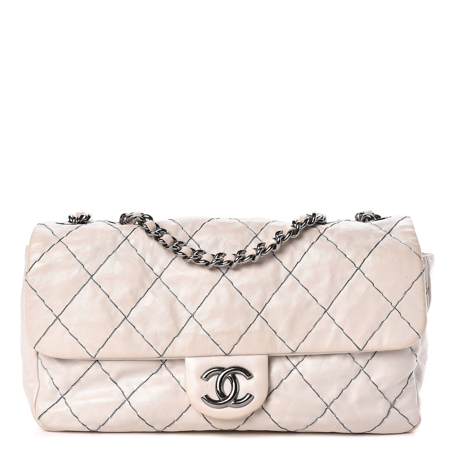 Glazed Goatskin Double Stitch Flap Ivory