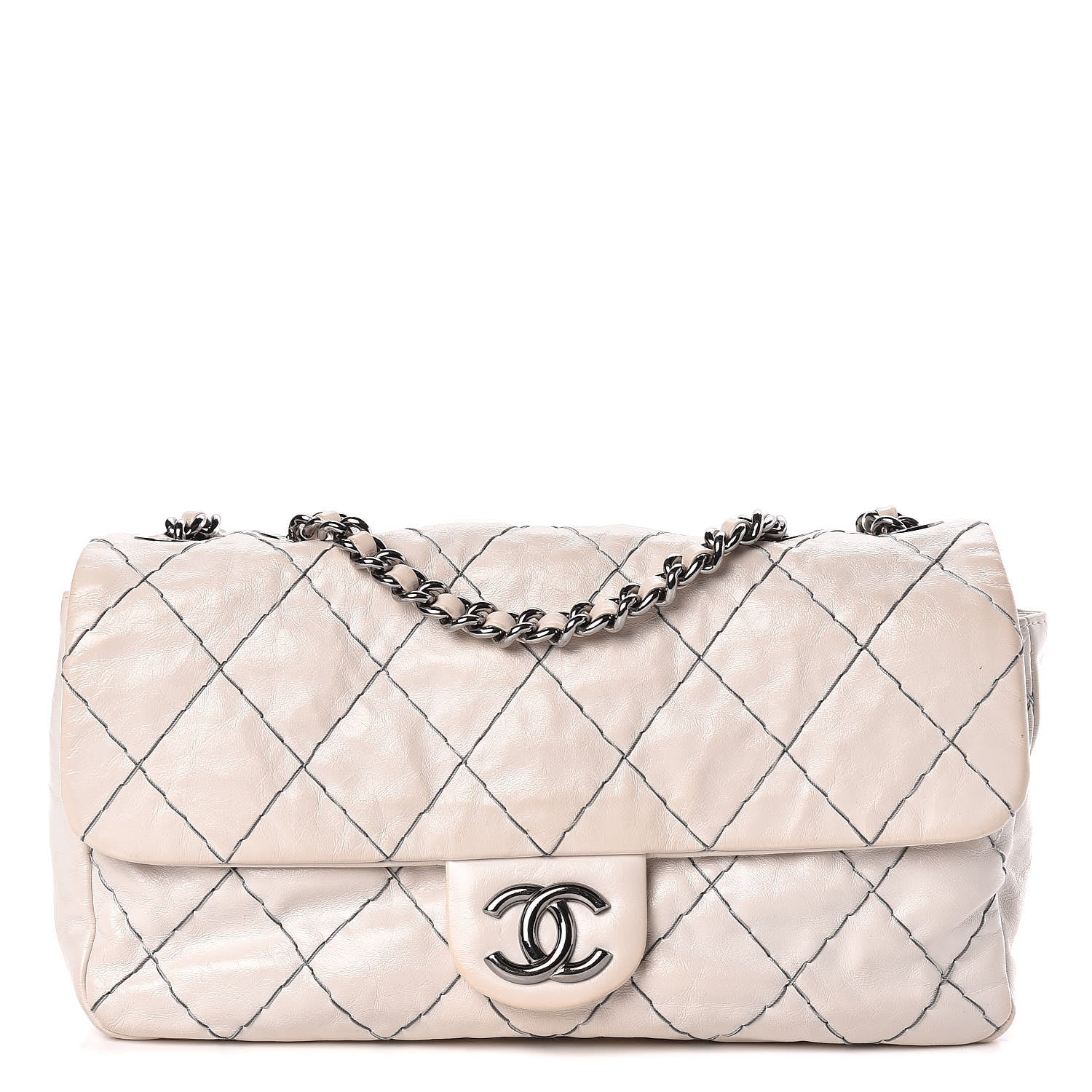 Chanel Glazed Goatskin Double Stitch Flap Ivory 1 of 11