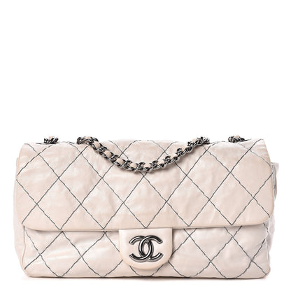 Chanel Glazed Goatskin Double Stitch Flap Ivory 1 of 11