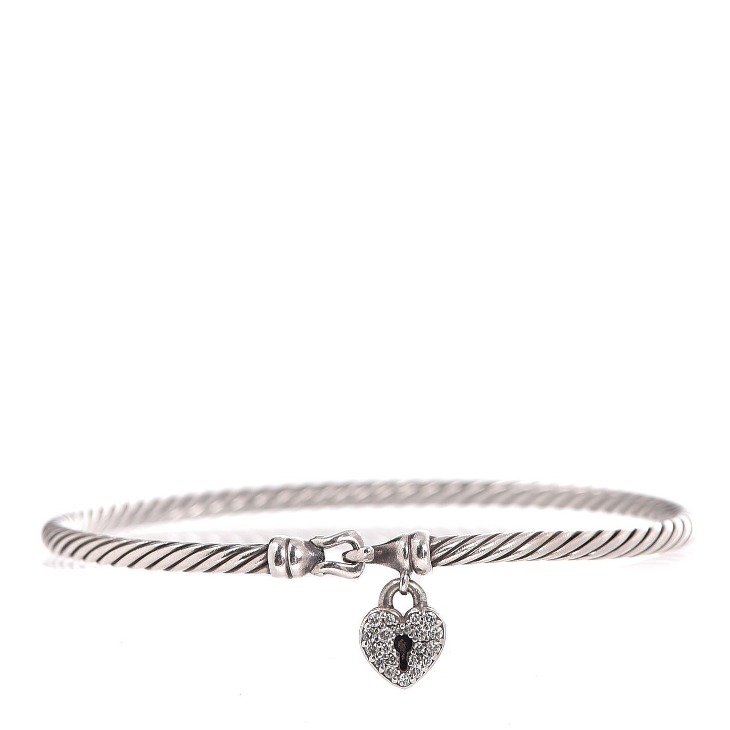 Sterling Silver Diamond Heart Padlock Cable Bracelet