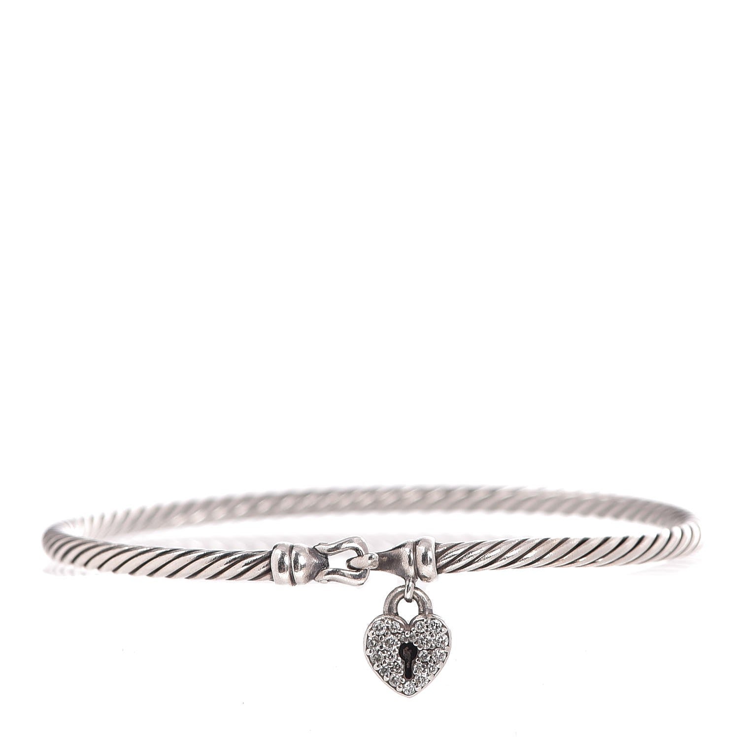 David Yurman Sterling Silver Diamond Heart Padlock Cable Bracelet 1 of 5