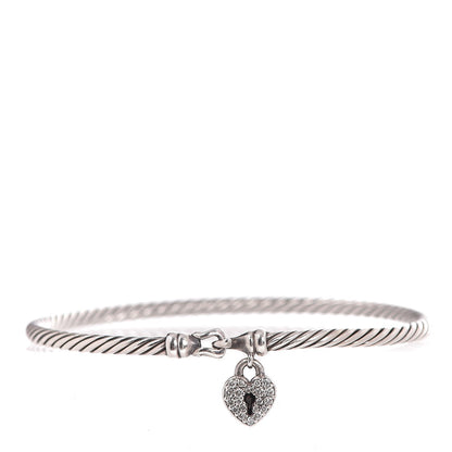 David Yurman Sterling Silver Diamond Heart Padlock Cable Bracelet 1 of 5