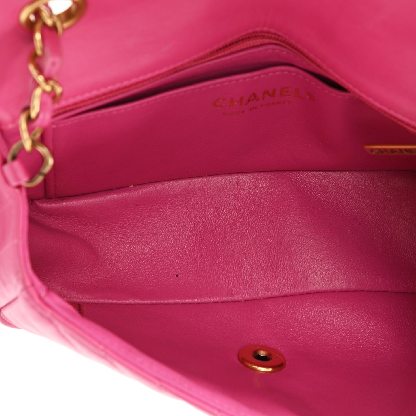Lambskin Chevron Quilted Mini Rectangular Flap Fuchsia