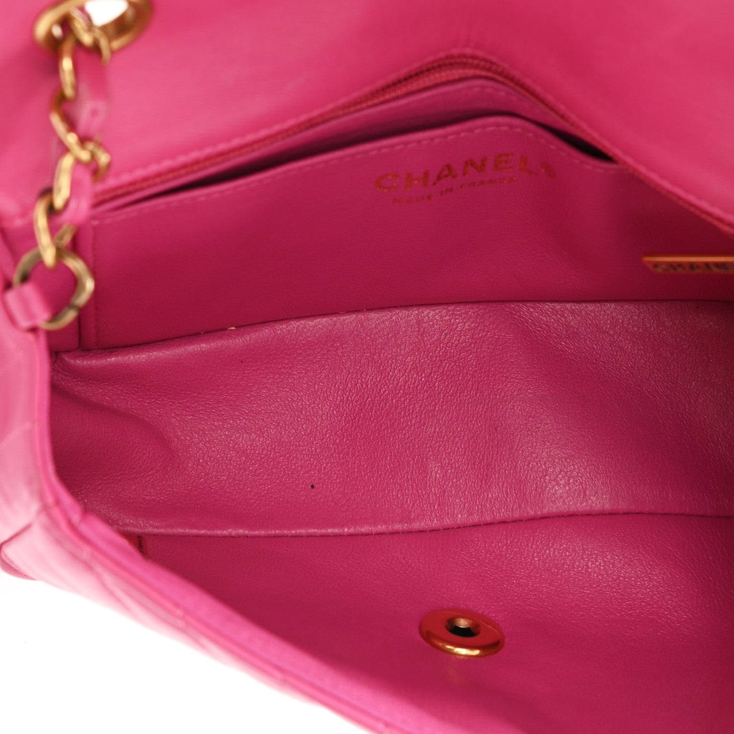 Chanel Lambskin Chevron Quilted Mini Rectangular Flap Fuchsia 5 of 17