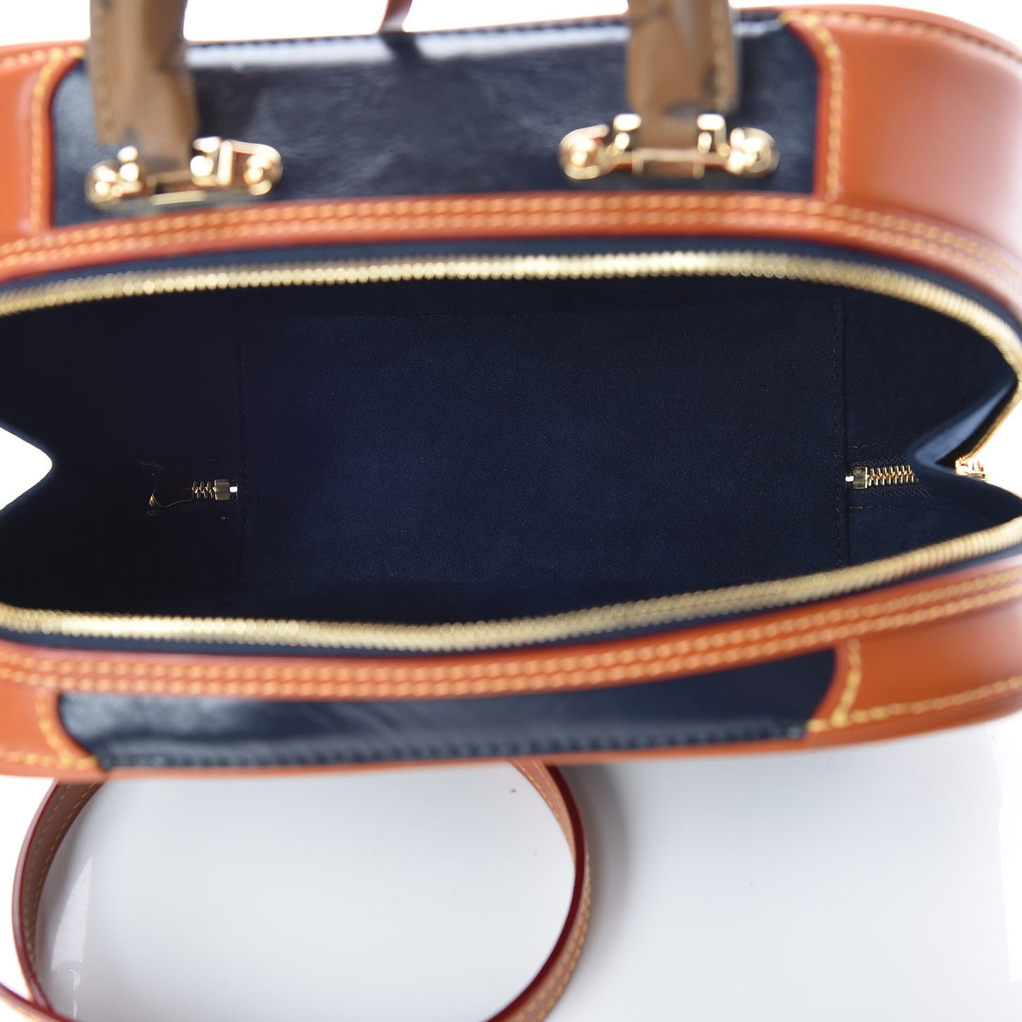 Calfskin Reverse Monogram Valisette PM Navy Caramel