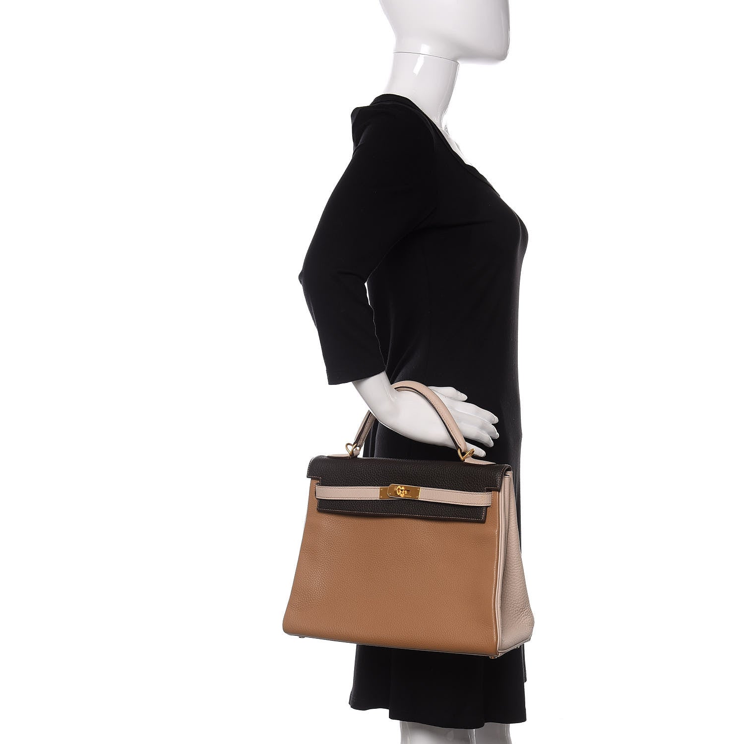 Hermes Togo Tri-Color Kelly Retourne 32 Tabac Camel Ebene Parchemin 2 of 10