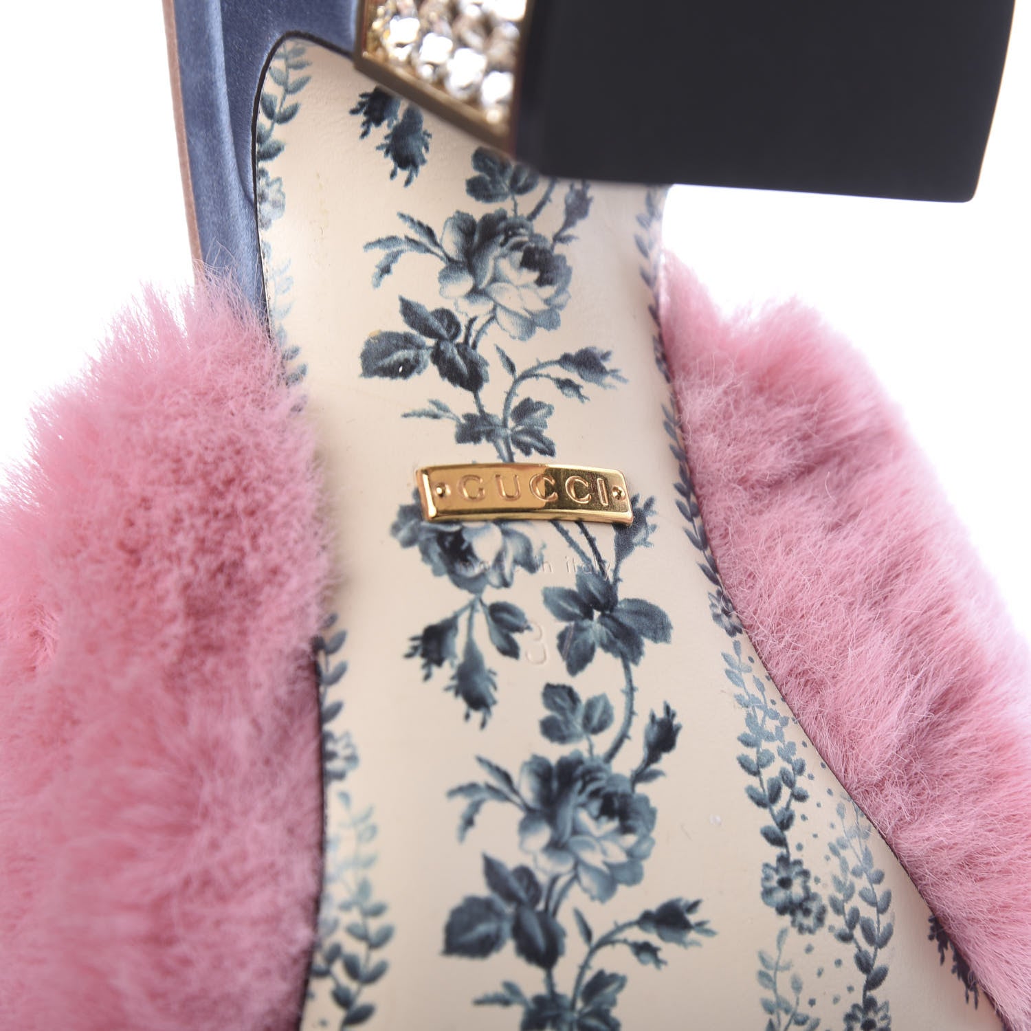 Gucci Faux Fur Silk Satin Crystal Candy Mules 37 Rosa Carta Zucchero 8 of 11