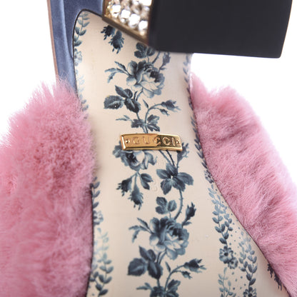 Gucci Faux Fur Silk Satin Crystal Candy Mules 37 Rosa Carta Zucchero 8 of 11