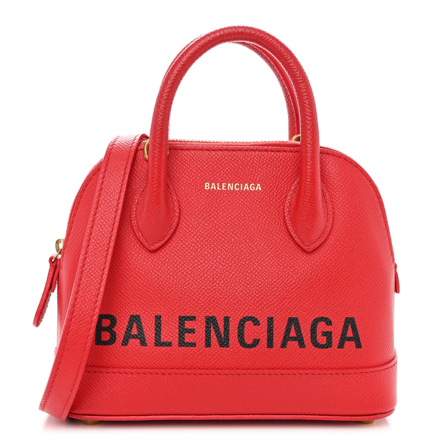 Signature Grained Calfskin Logo XXS Ville Top Handle Bag Rouge Coquelicot Black