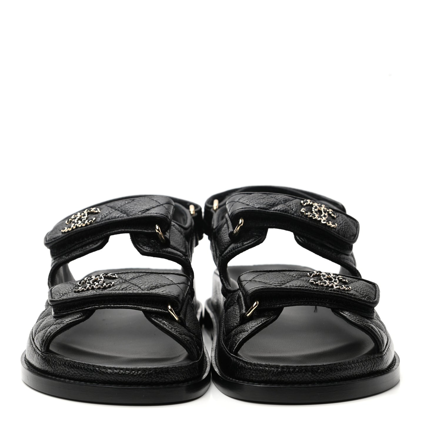 Grained Calfskin Velcro Dad Sandals 36 Black