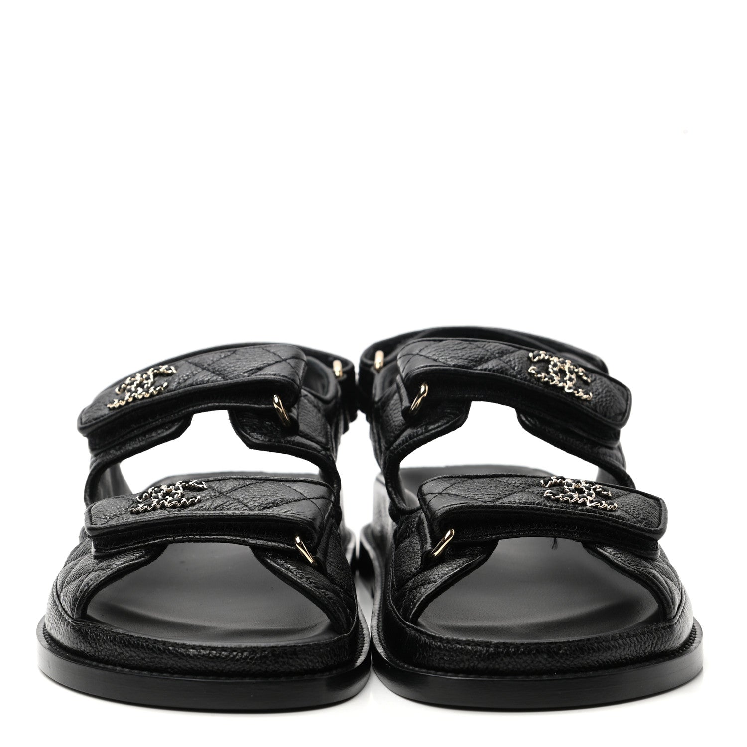 Chanel Grained Calfskin Velcro Dad Sandals 36 Black 2 of 8