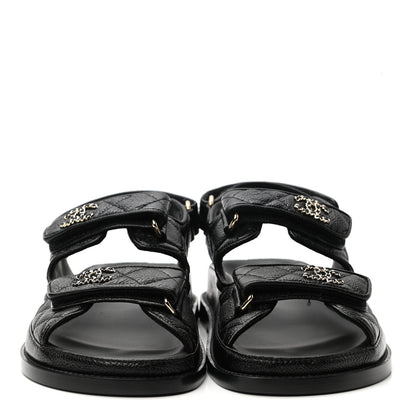 Chanel Grained Calfskin Velcro Dad Sandals 36 Black 2 of 8