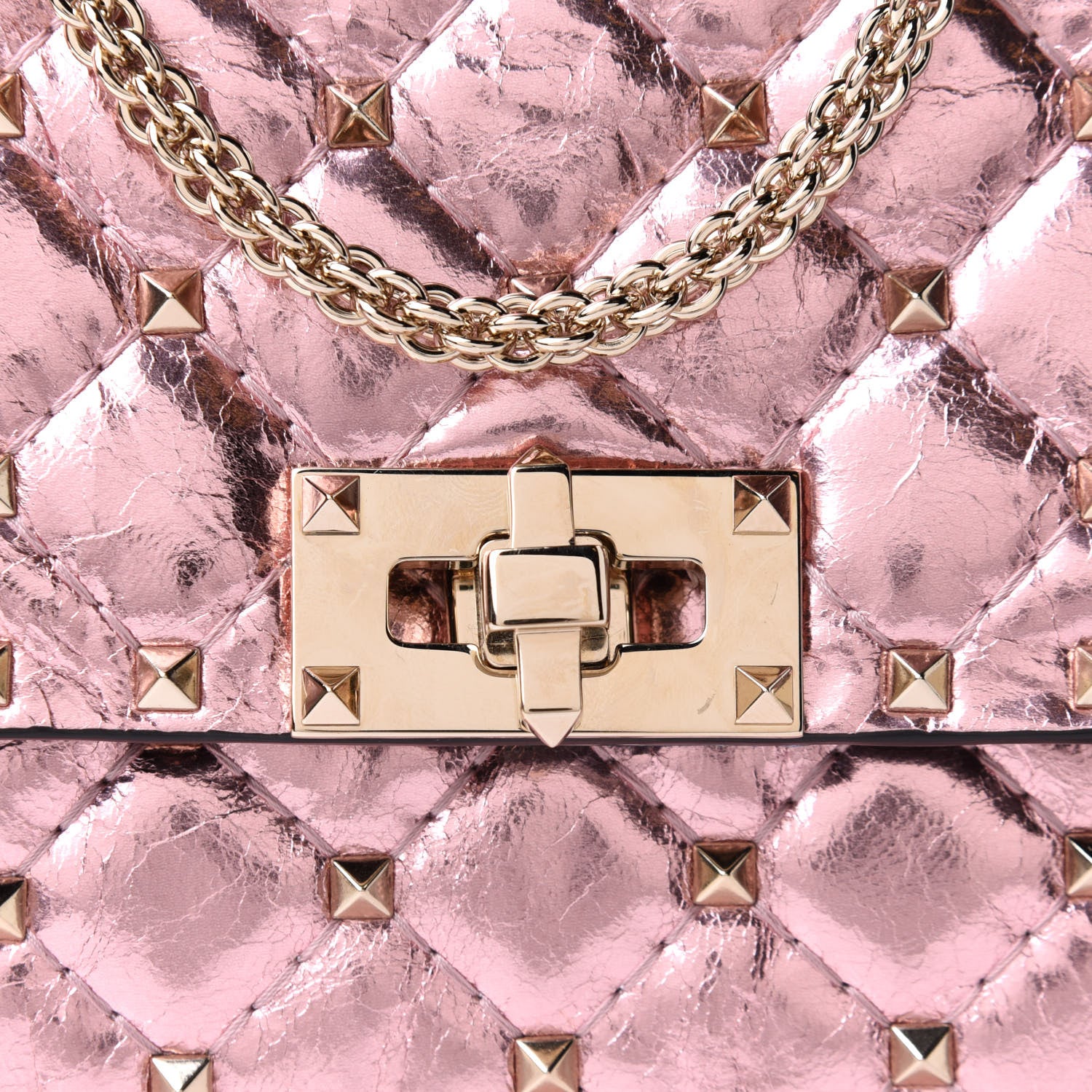 Valentino Garavani Metallic Wrinkled Lambskin Rockstud Spike Wallet on Chain Lipstick 6 of 8