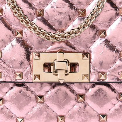 Valentino Garavani Metallic Wrinkled Lambskin Rockstud Spike Wallet on Chain Lipstick 6 of 8