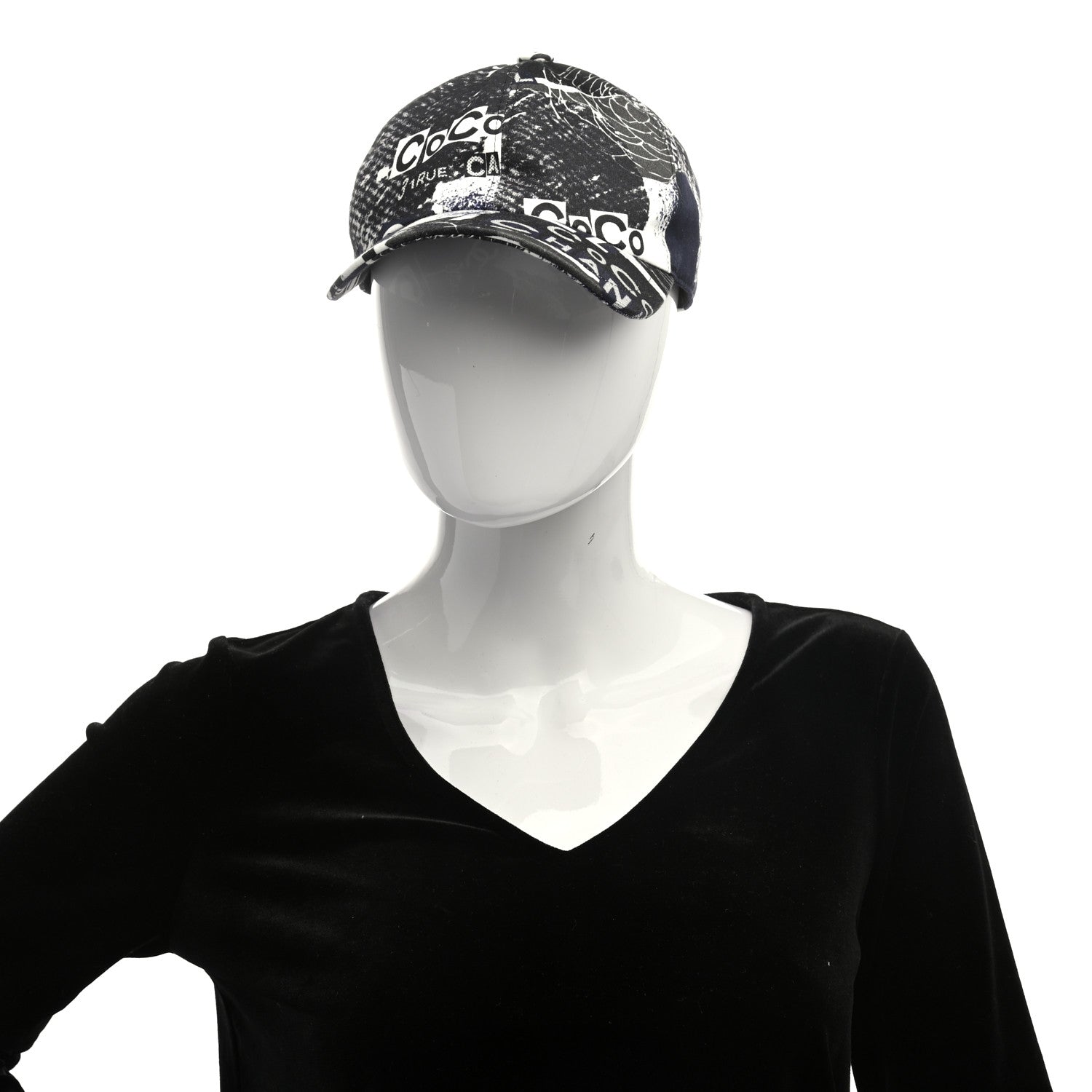 Chanel Cotton Coco Print Cap Hat Navy Black White 2 of 8