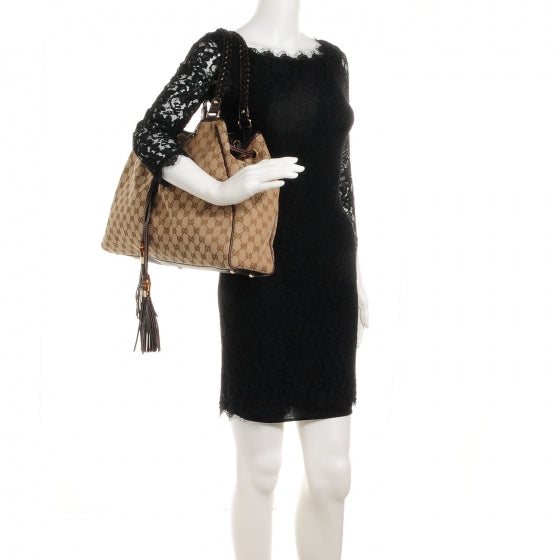 Gucci Monogram Peggy Braided Tote Brown 2 of 7