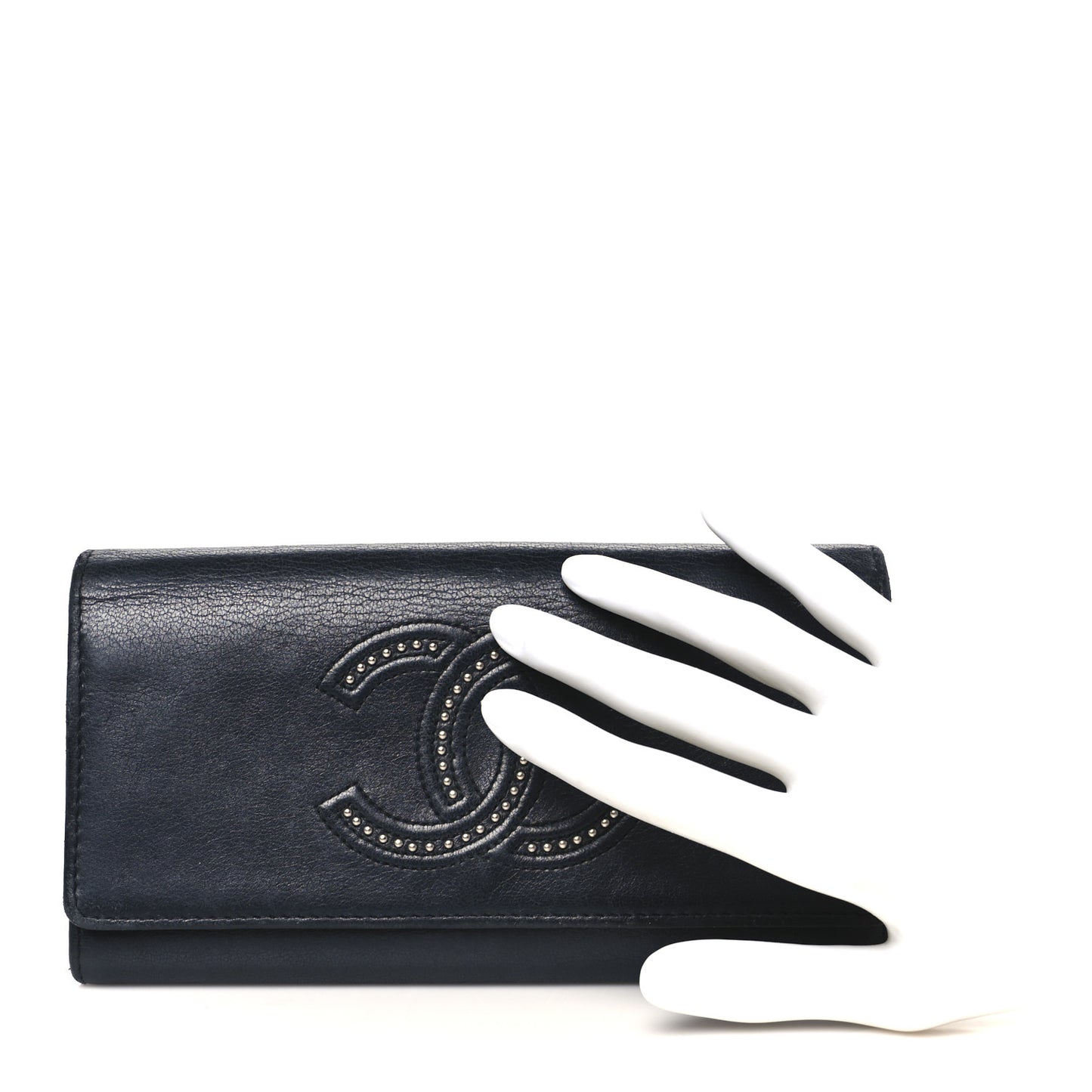 Lambskin Studded CC Flap Wallet Black