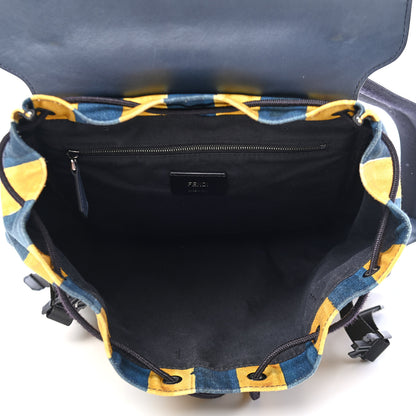 Fendi Canvas Calfskin Striped Drawstring Backpack Midnight Blue Yellow 4 of 9