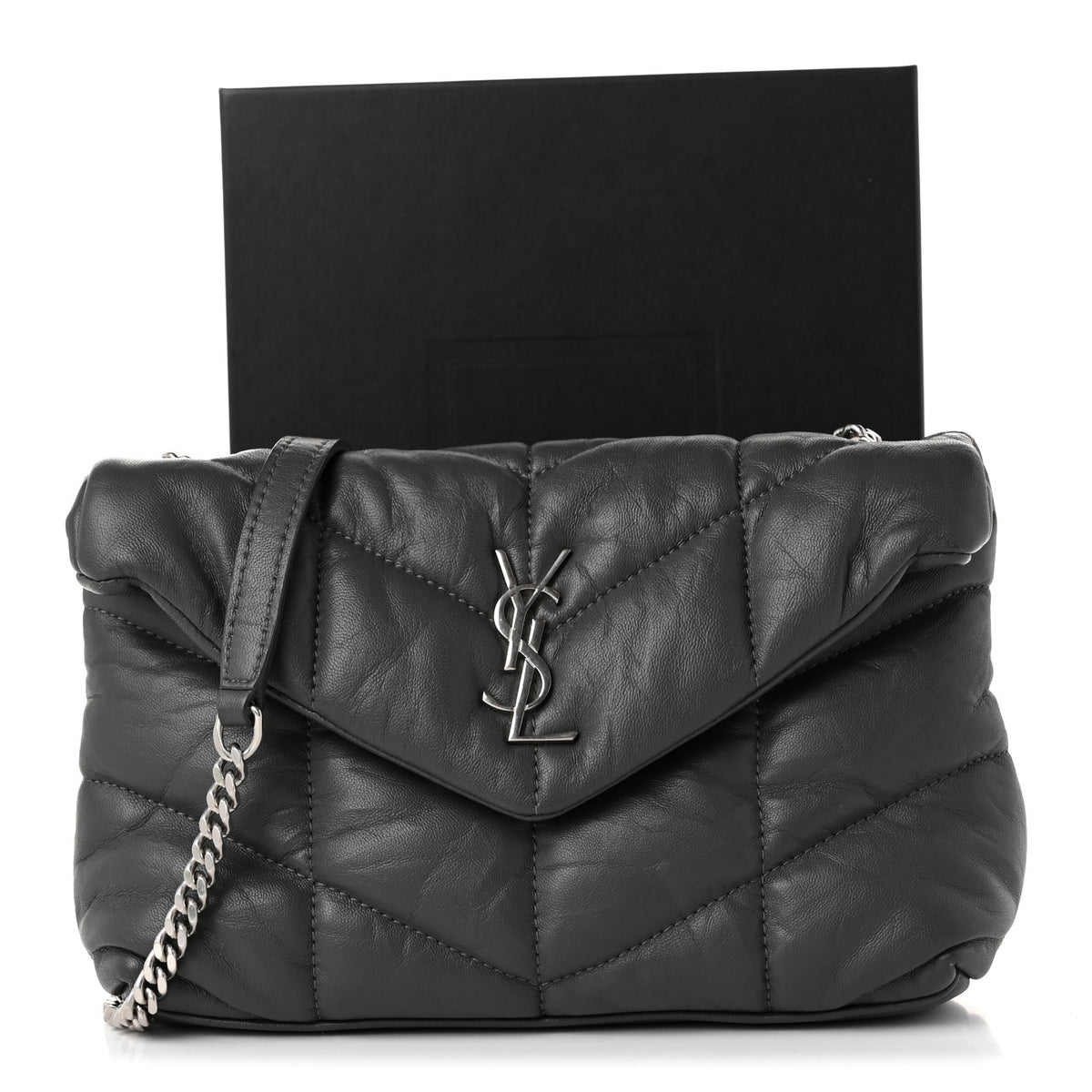 Lambskin Quilted Toy Loulou Puffer Monogram Chain Satchel Fog