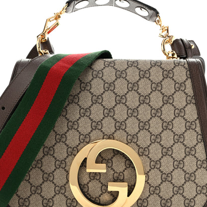 Gucci GG Supreme Monogram Textured Dollar Calfskin Web Medium Blondie Top Handle Shoulder Flap Bag Beige Ebony New Acero 8 of 13