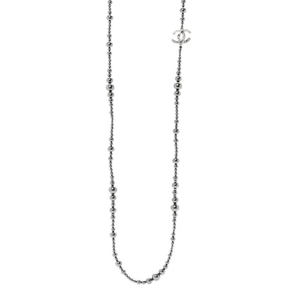 Chanel Ruthenium Graduated Pearl Crystal CC Long Necklace Dark Grey 1 of 6