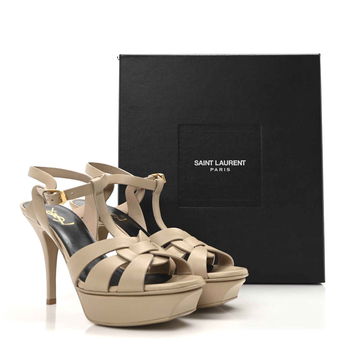 Calfskin Tribute 75 Platform Sandals 38 Dark Beige