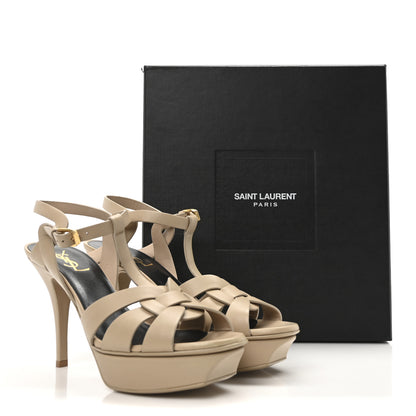 Saint Laurent Calfskin Tribute 75 Platform Sandals 38 Dark Beige 9 of 9