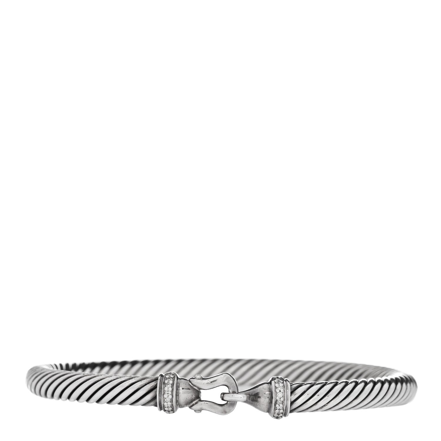 David Yurman Sterling Silver Diamond 5mm Cable Buckle Bracelet 1 of 3