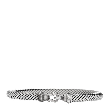 David Yurman Sterling Silver Diamond 5mm Cable Buckle Bracelet 1 of 3