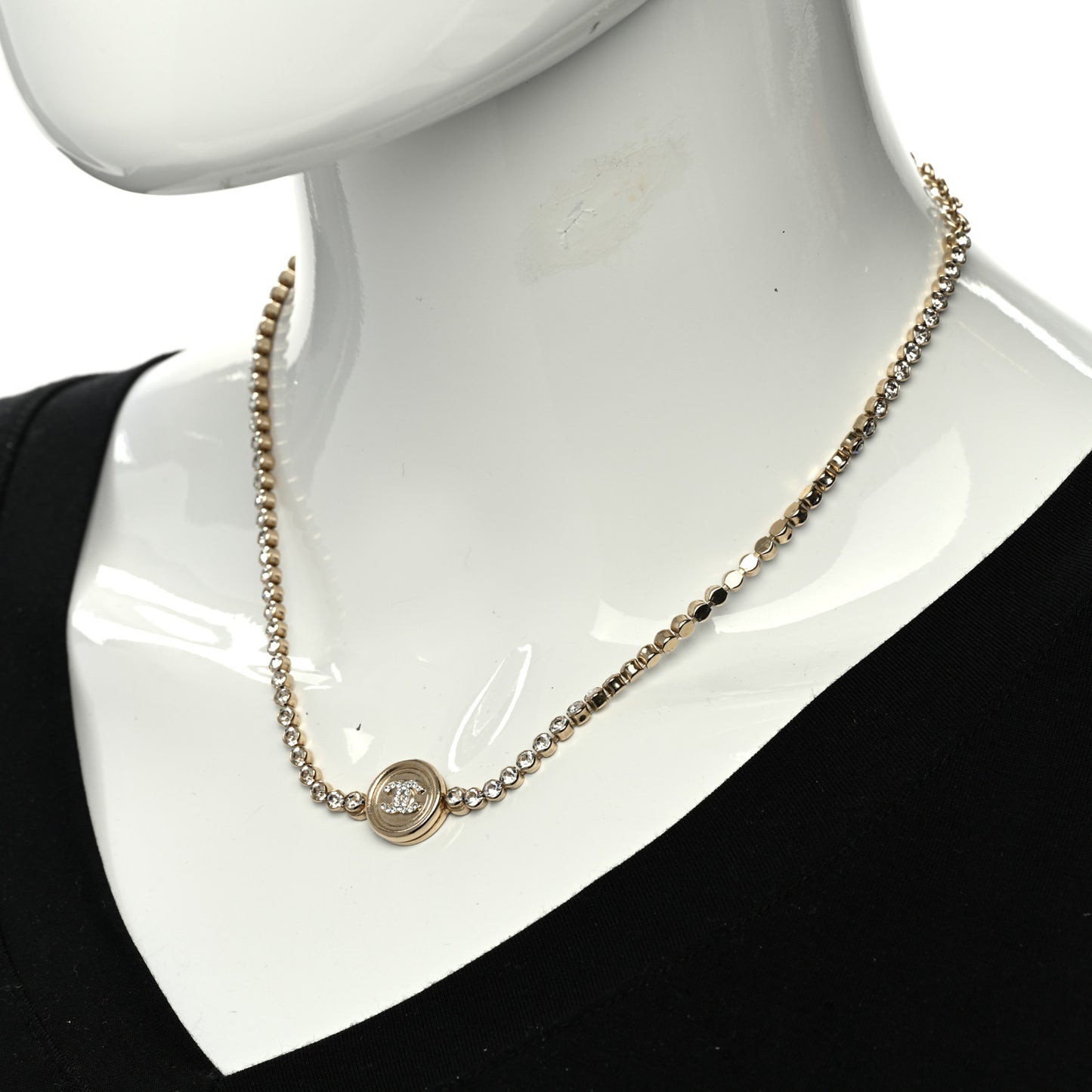 Crystal CC Chain Short Necklace Gold