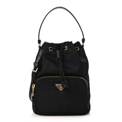 Prada Saffiano Tessuto Nylon Mini Bucket Crossbody Bag Black 1 of 8