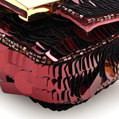 Fendi Sequin Paillettes Shiny Nappa Sex and the City Nano Maxi Buckle Baguette Charm Granata 10 of 11