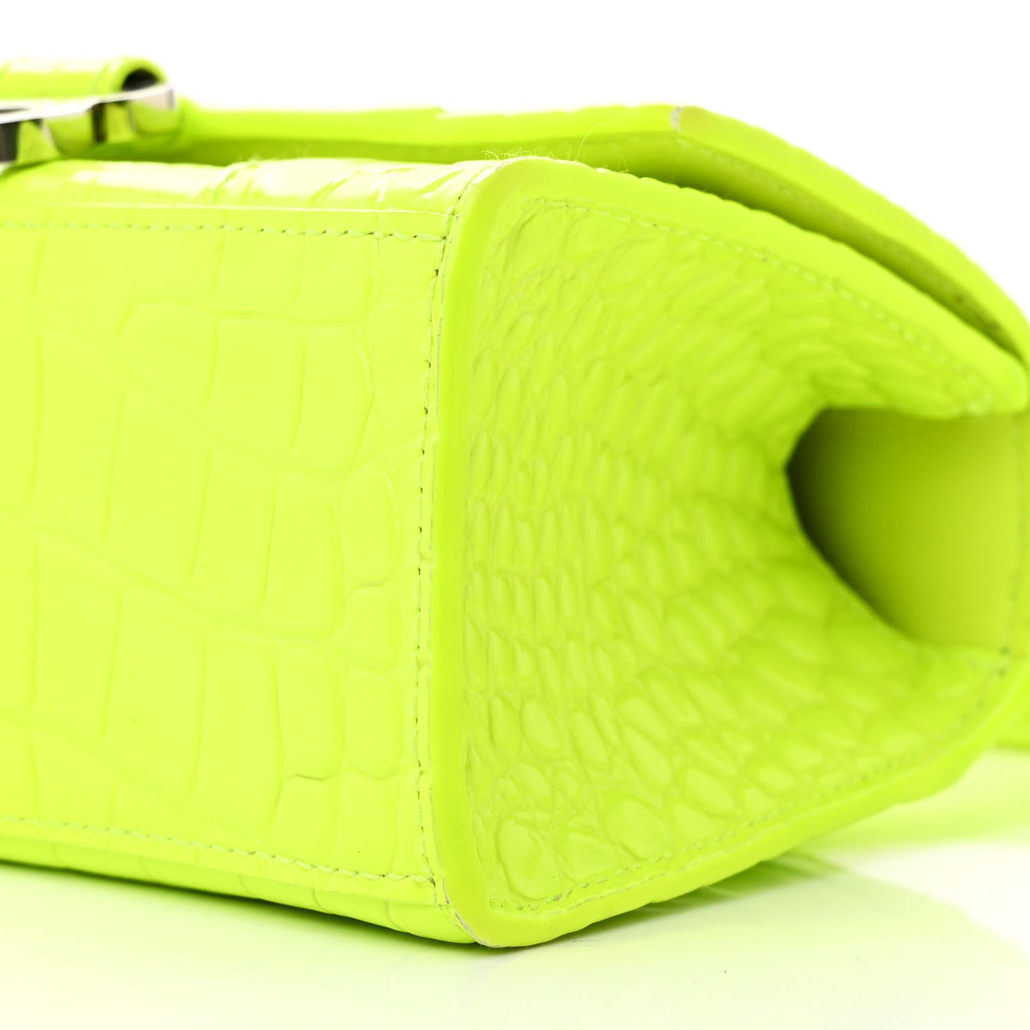 Balenciaga Shiny Calfskin Crocodile Embossed Hourglass Top Handle Bag XS Fluo Yellow 11 of 12