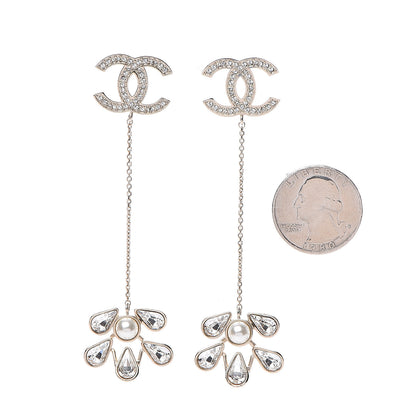 Chanel Pearl Crystal CC Drop Earrings Light Gold 2 of 5