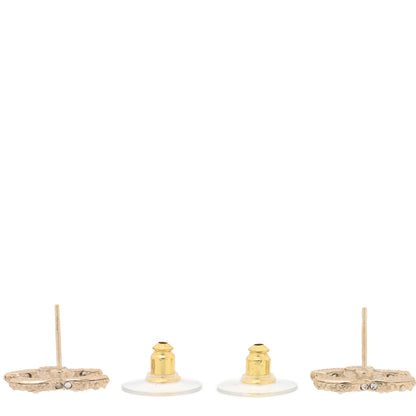 Chanel Metal Graduated Pearl Crystal CC Earrings Light Gold 3 of 5