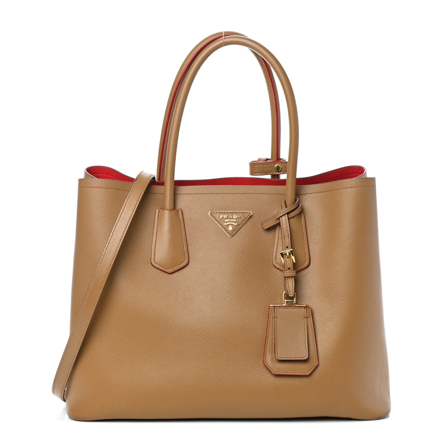 Saffiano Cuir Medium Double Bag Caramel Fuoco