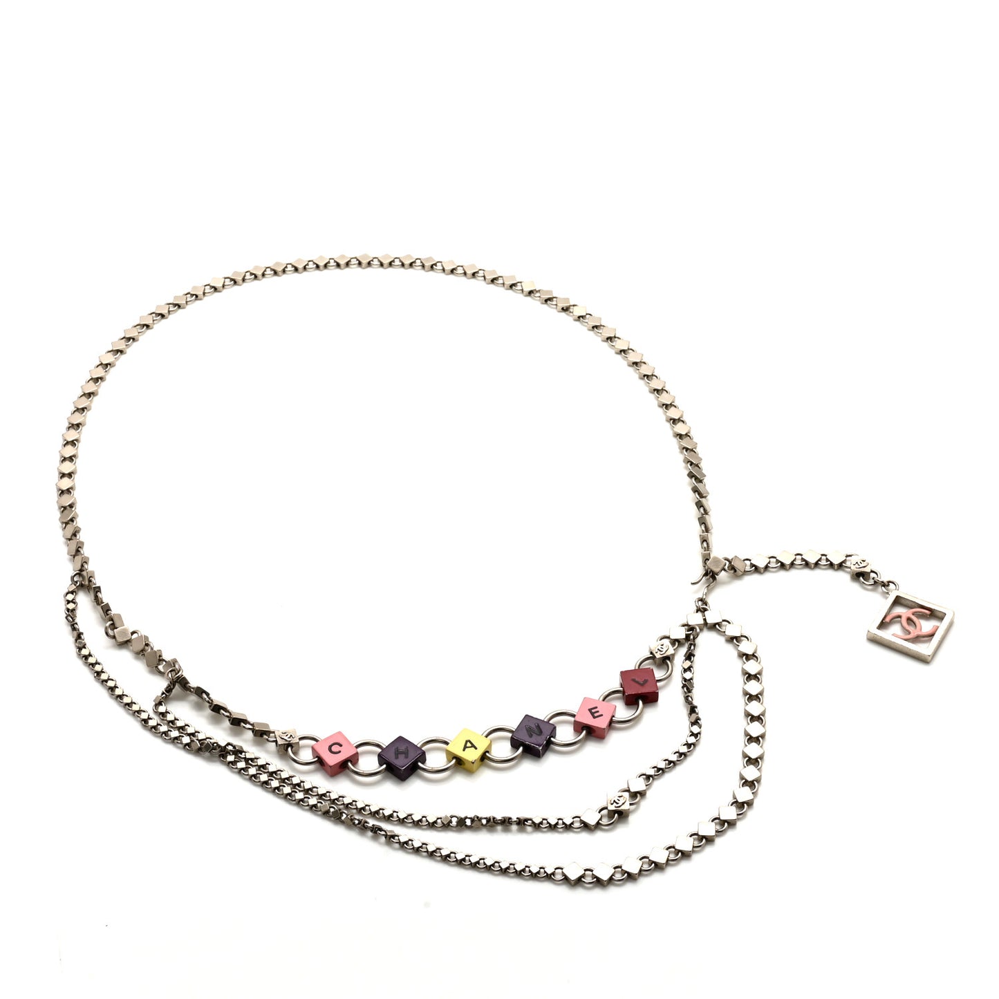 Enamel Letter CC Chain Belt Silver
