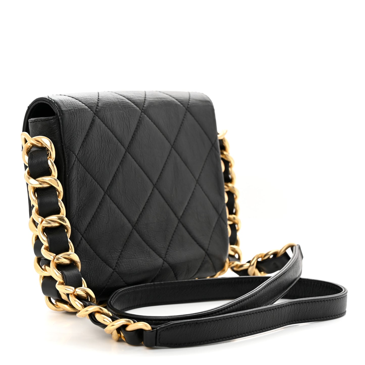 Calfskin Quilted Small Framing Chain Bag Black