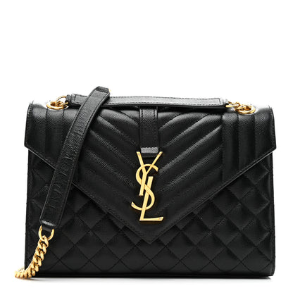Saint Laurent Grain De Poudre Textured Mixed Matelasse Triquilt Medium Monogram Satchel Black 1 of 11