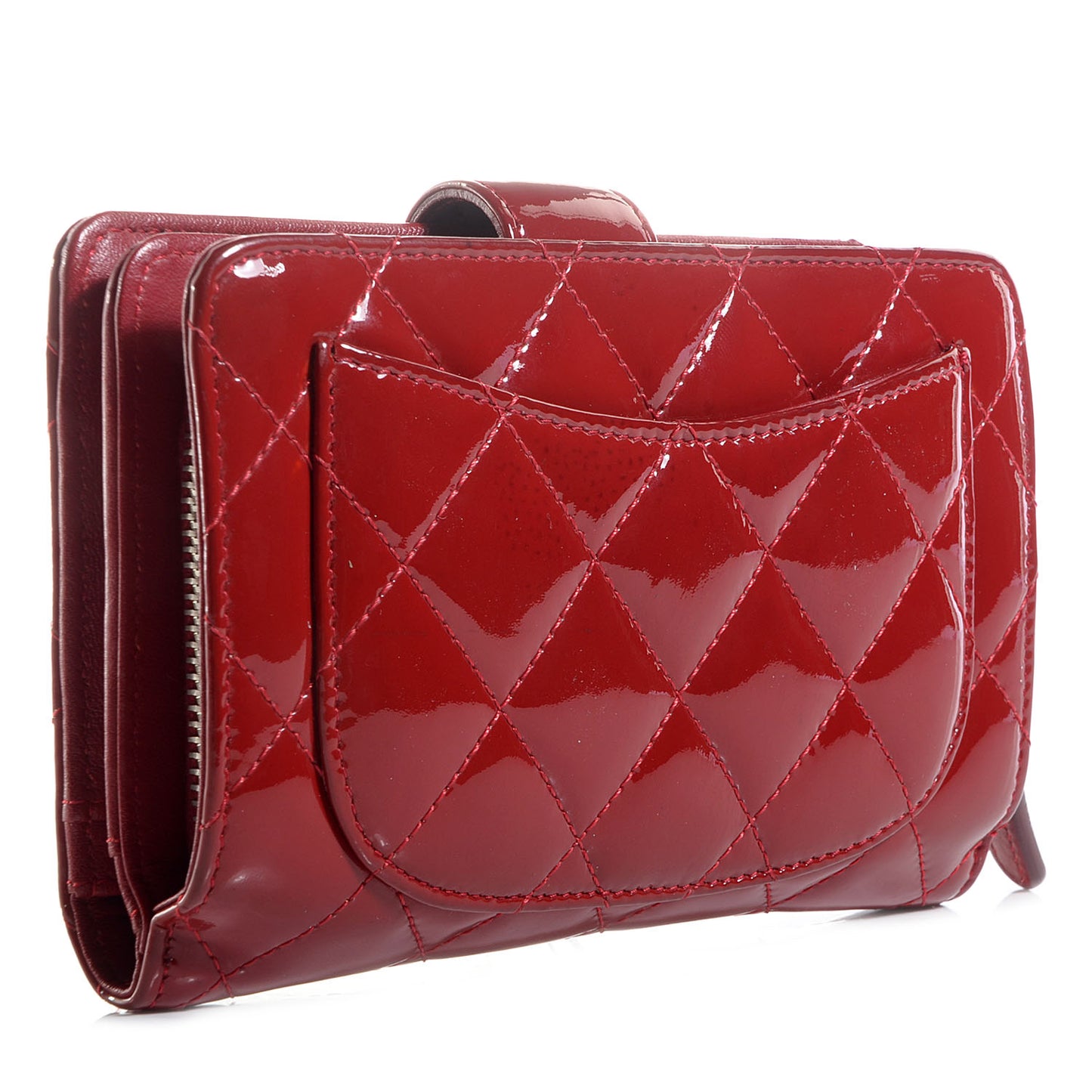 Patent Quilted Zip Pocket Wallet Red