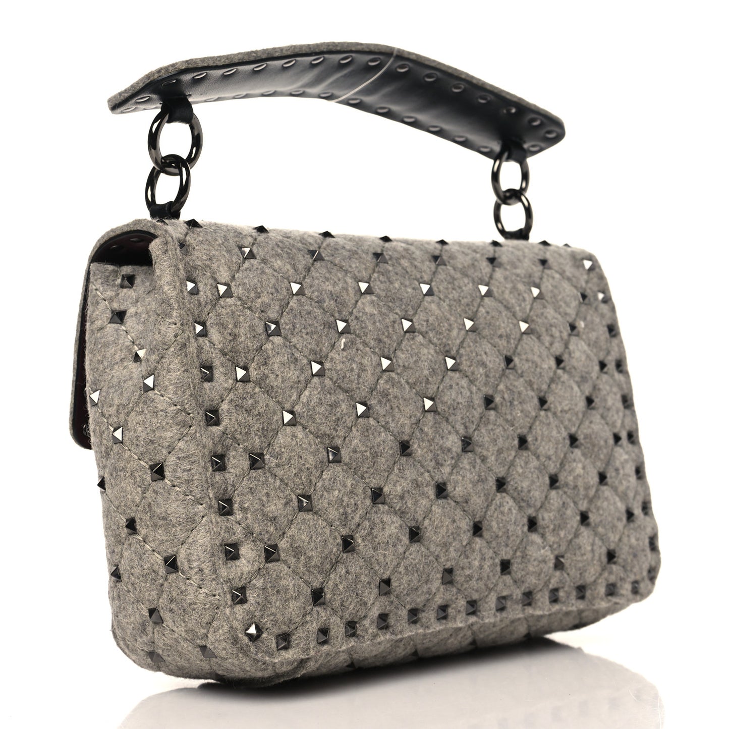Felt Medium Rockstud Spike Shoulder Bag Grey