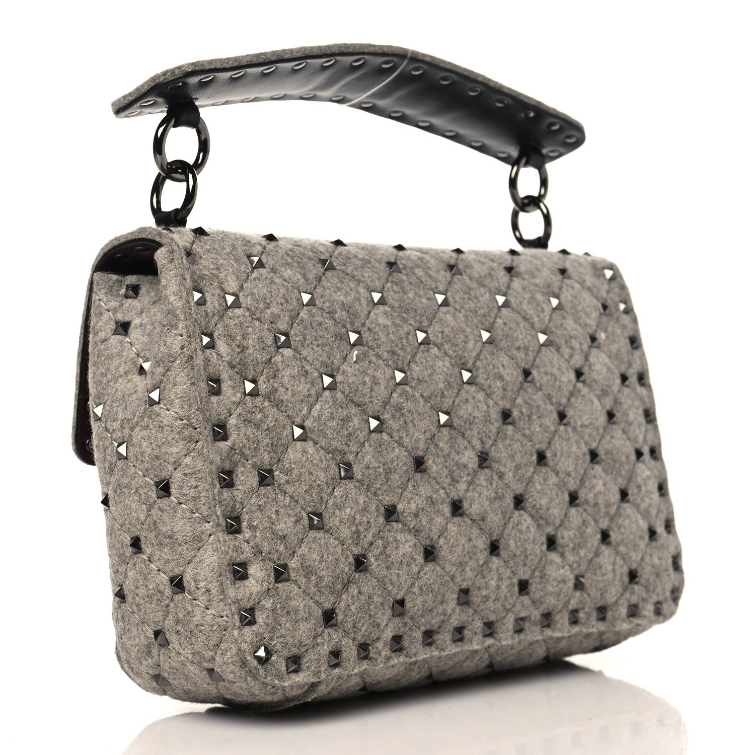 Valentino Garavani Felt Medium Rockstud Spike Shoulder Bag Grey 3 of 8