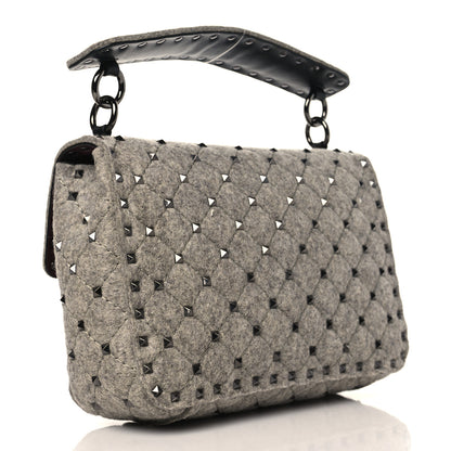 Valentino Garavani Felt Medium Rockstud Spike Shoulder Bag Grey 3 of 8