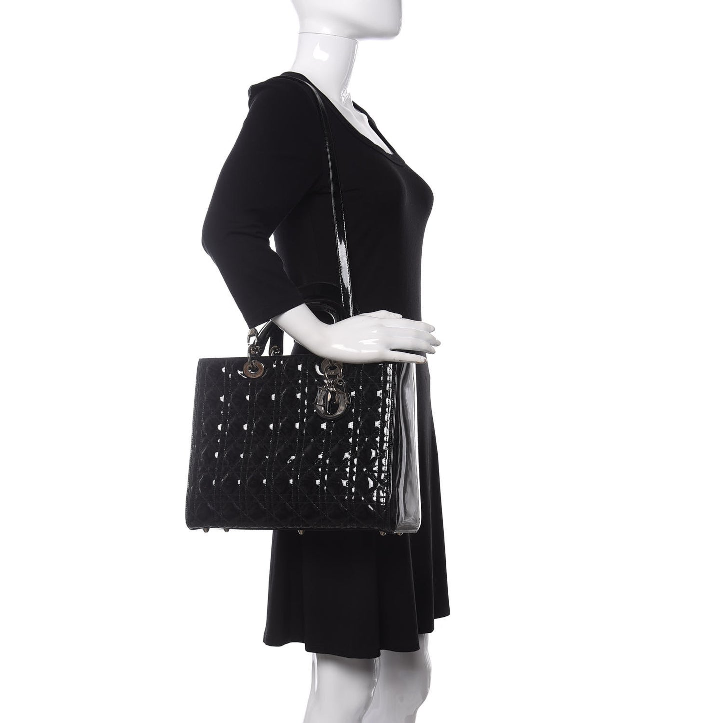 Patent Cannage Large Lady Dior Black