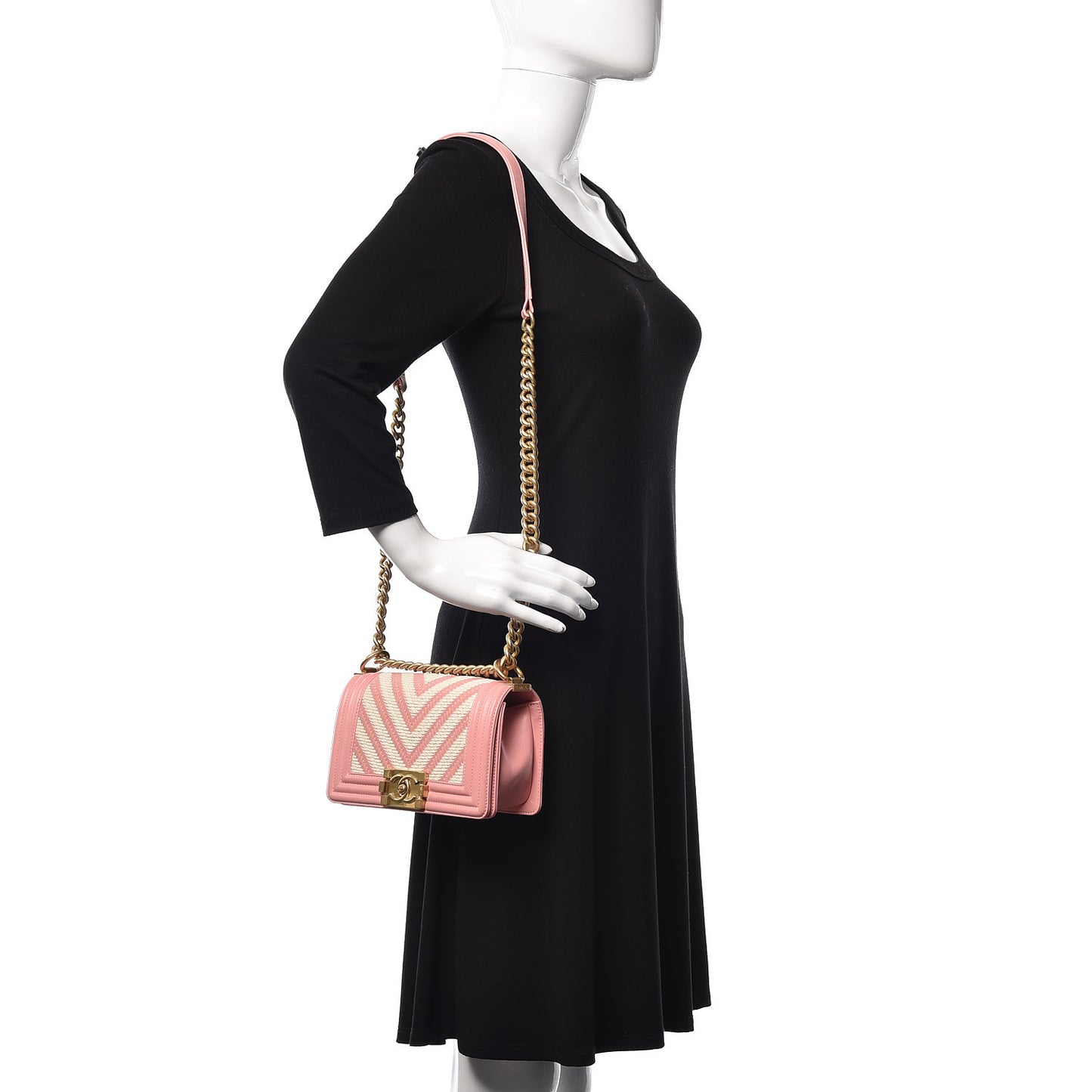 Fabric Chevron Braided Small Boy Flap Pink Ivory